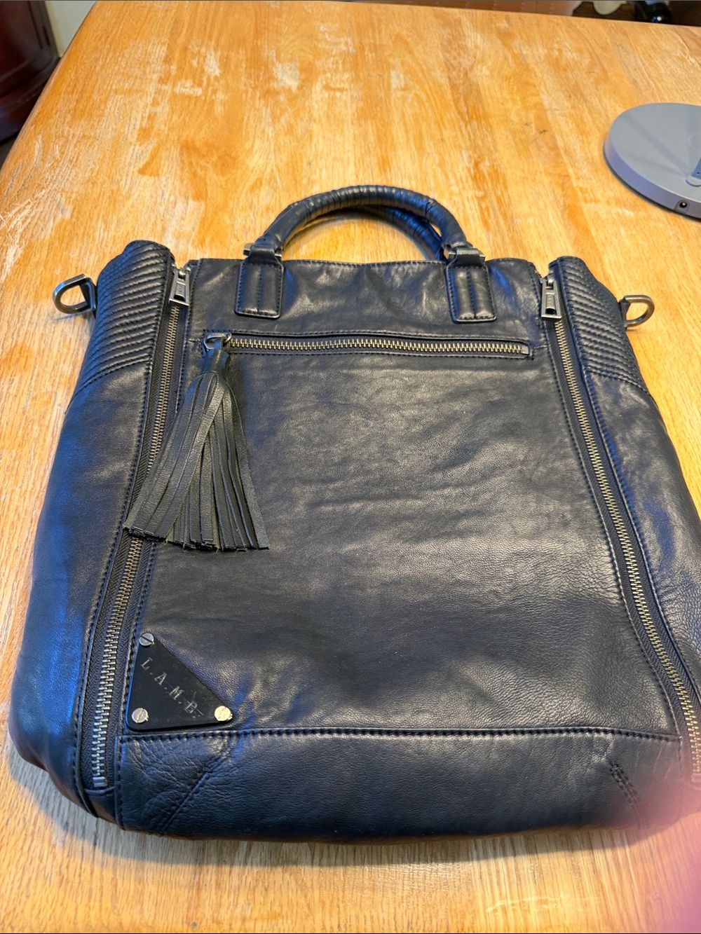 L.A.M.B Gwen Stefani Black Smooth Leather Top Handle Y2K Satchel Handbag Rare